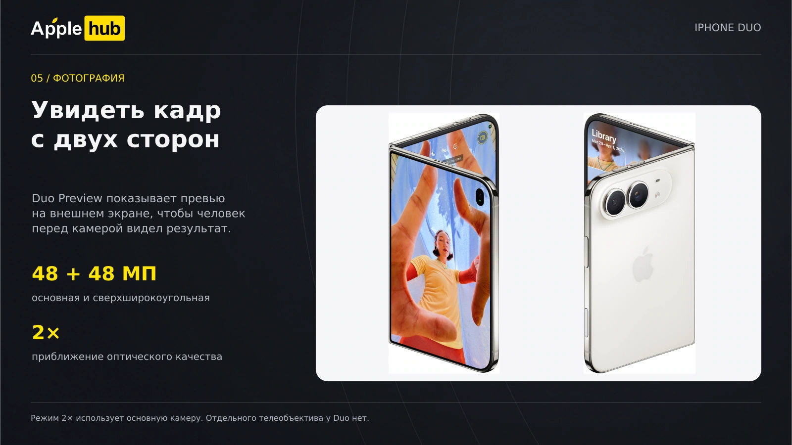 Apple iPhone Duo — Камеры Fusion и кадр с двух сторон